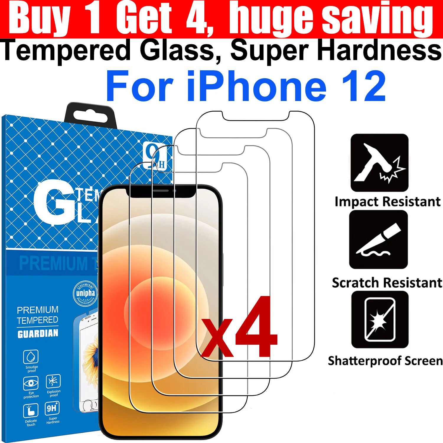 4x Tempered Glass Screen Protector For Apple iPhone
