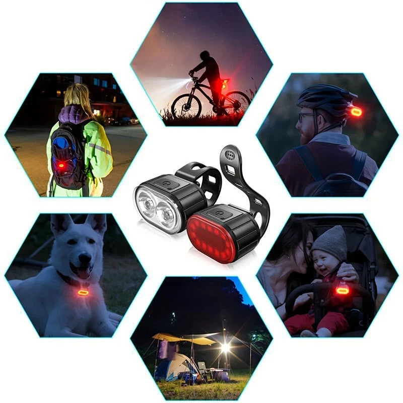 2x Bike Lights USB Rechargeable Bicycle LED Front & Rear