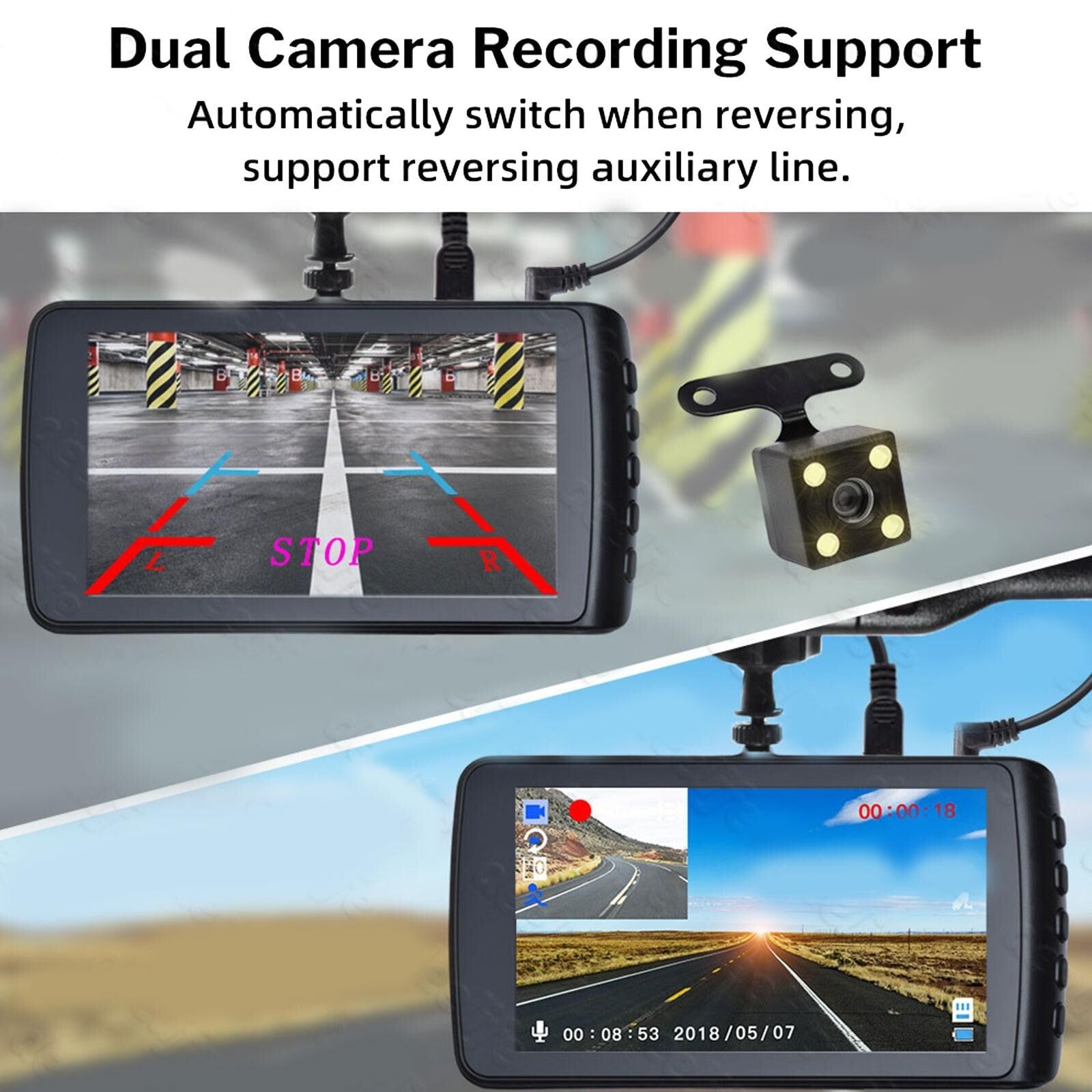 Car Dash Cam With 32GB SD Card HD 1080P LCD Dual Lens Front And Rear Camera UK