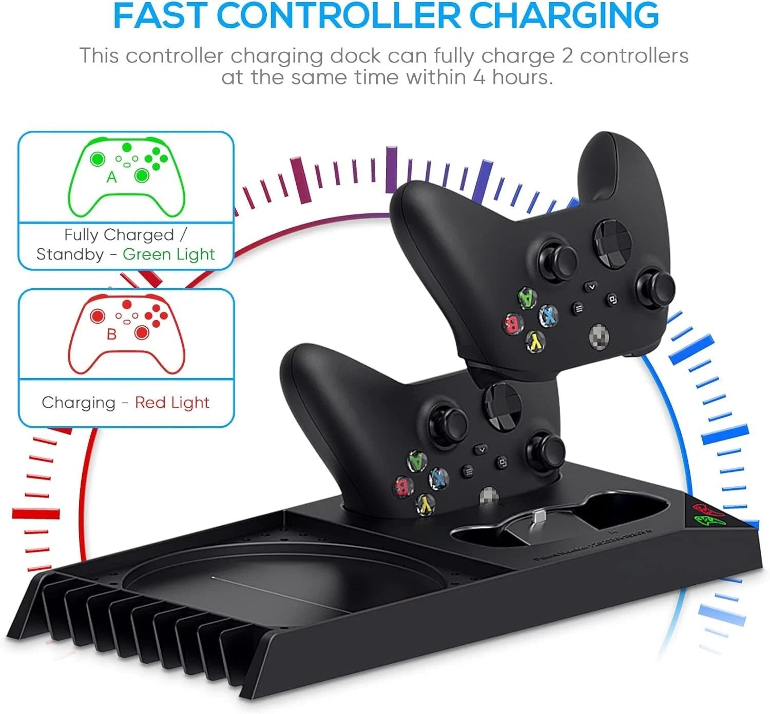 Charging Stand with Fan for Xbox Series X & Controller, 2 x 1400mAh Rechargeable