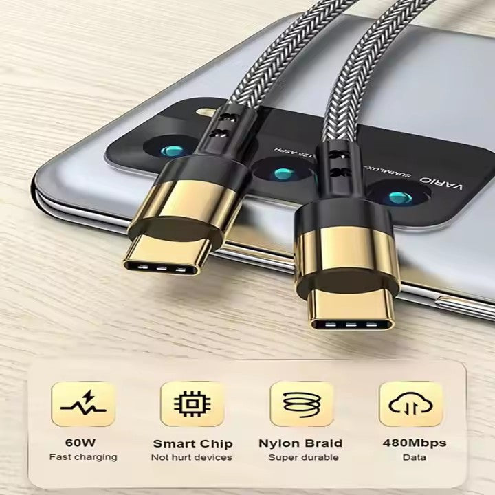 Type C to Type C Cable PD 60W Fast Charger Long Braided