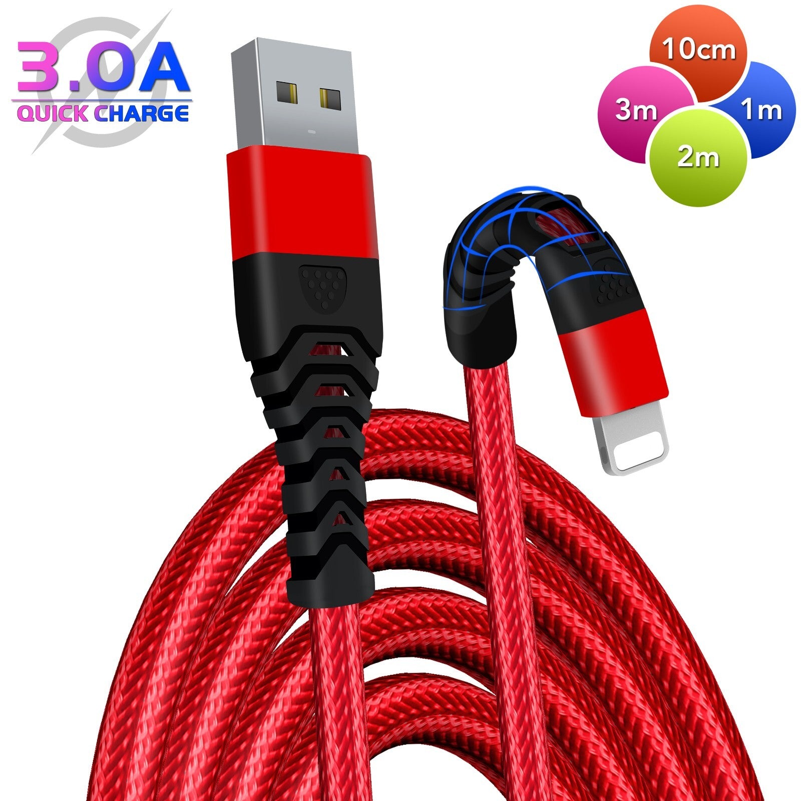 Heavy Duty Braided Long USB Fast Charger Cable For iPhone 14 Pro Max 13 12 11 XS