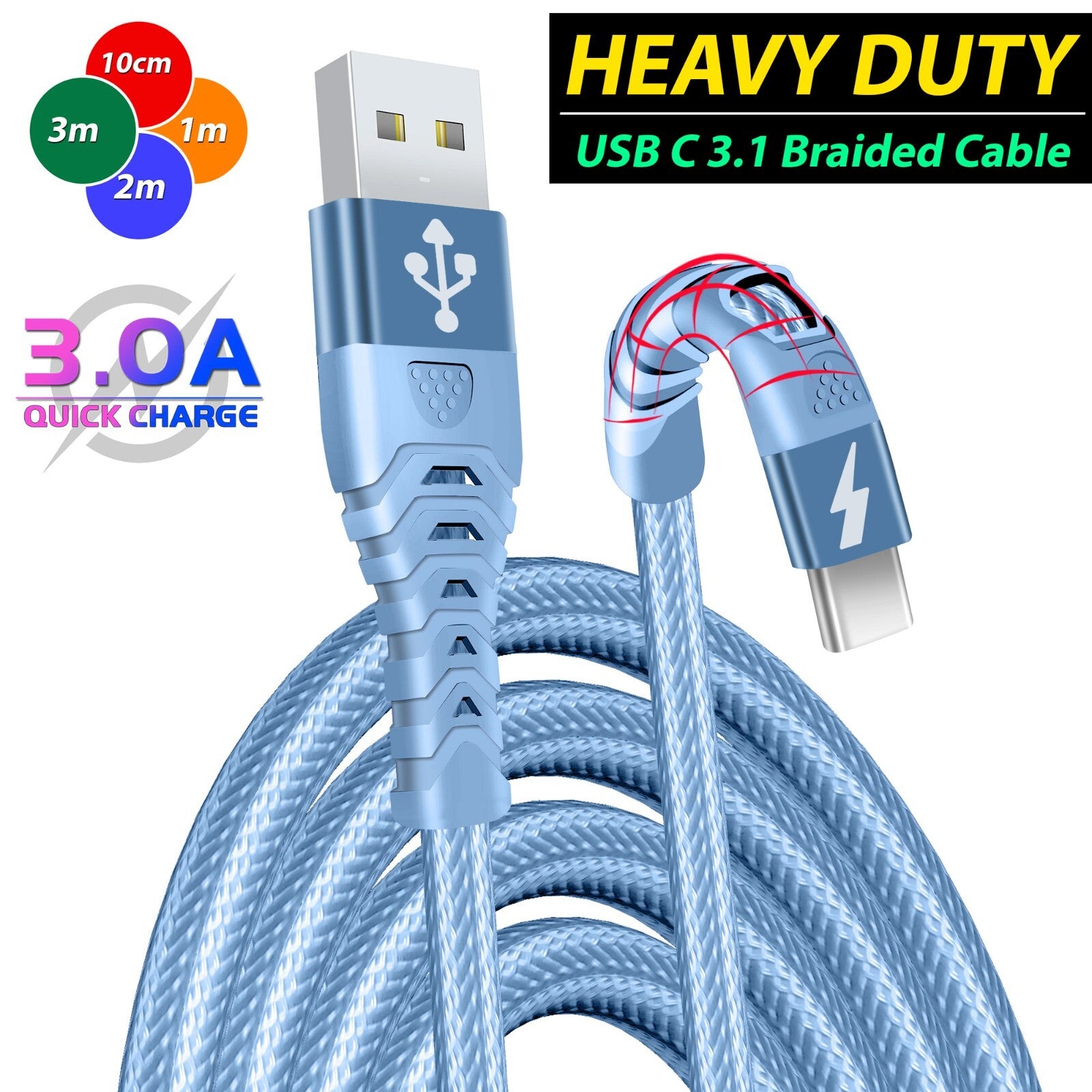 Heavy Duty USB Type C Charging Cable 2m & 3m