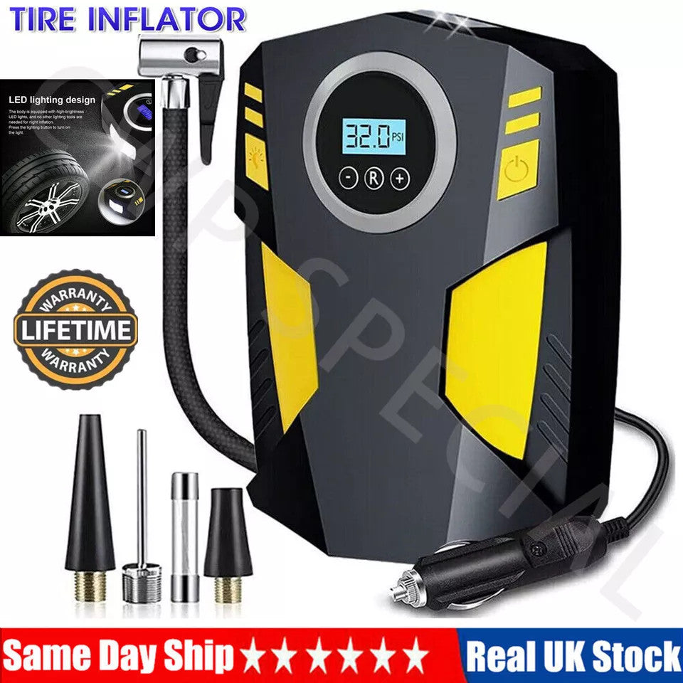 UK Car Tyre Inflator Pump Digital Portable Tyre Air Compressor Pump 12V Electric