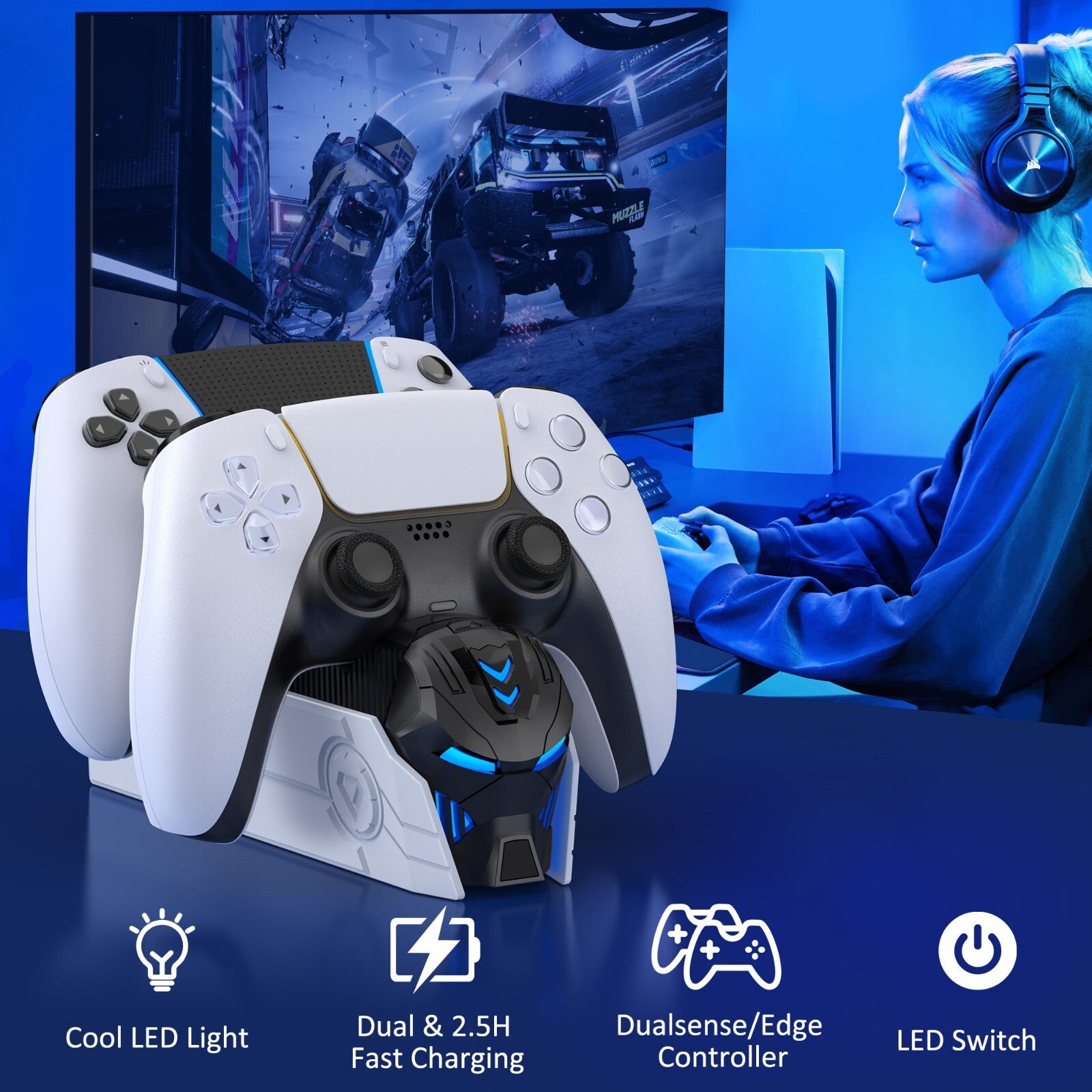 PS5 Controller Stand Fast Charger Dock LED Controller