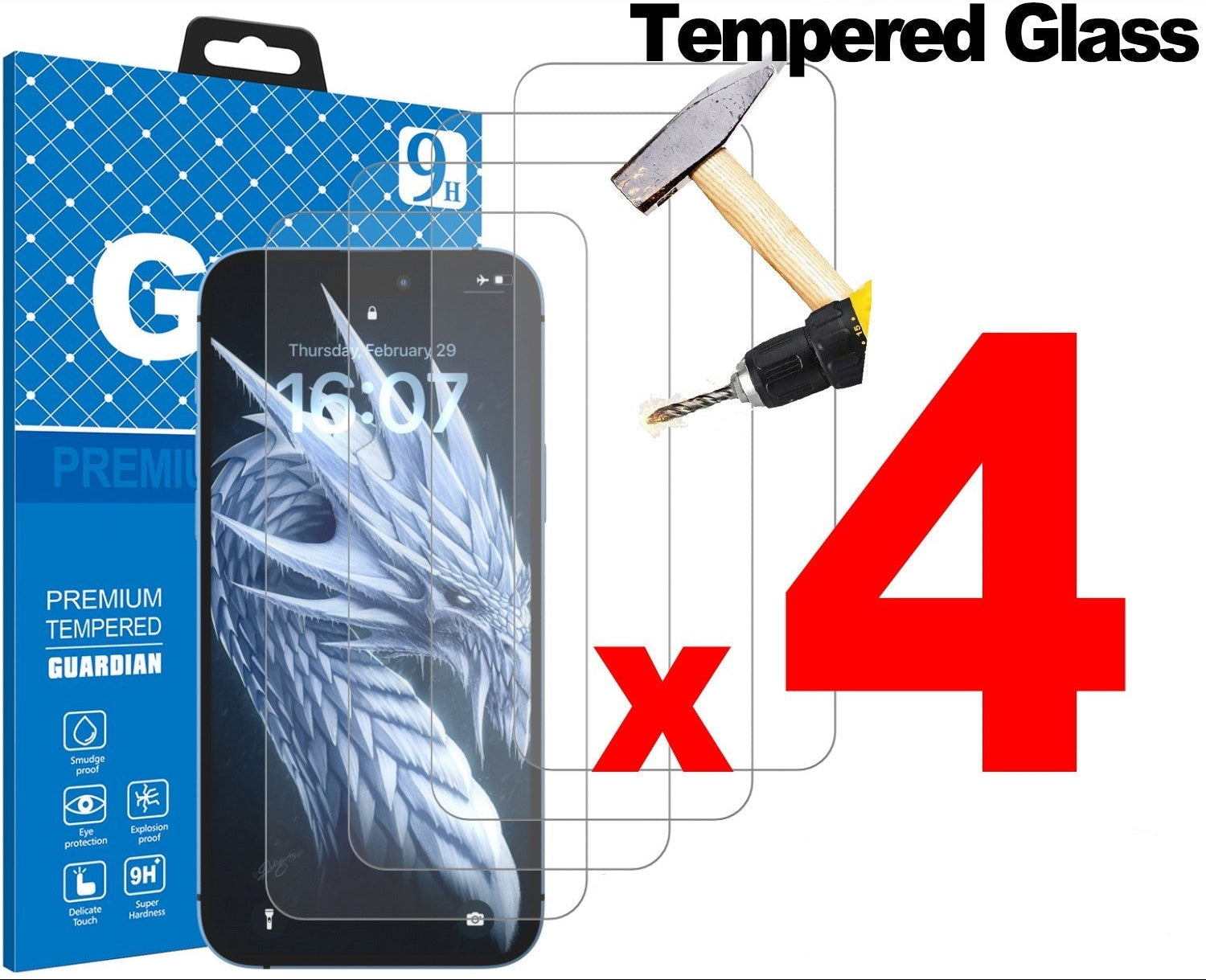 4x Tempered Glass Screen Protector For Apple iPhone