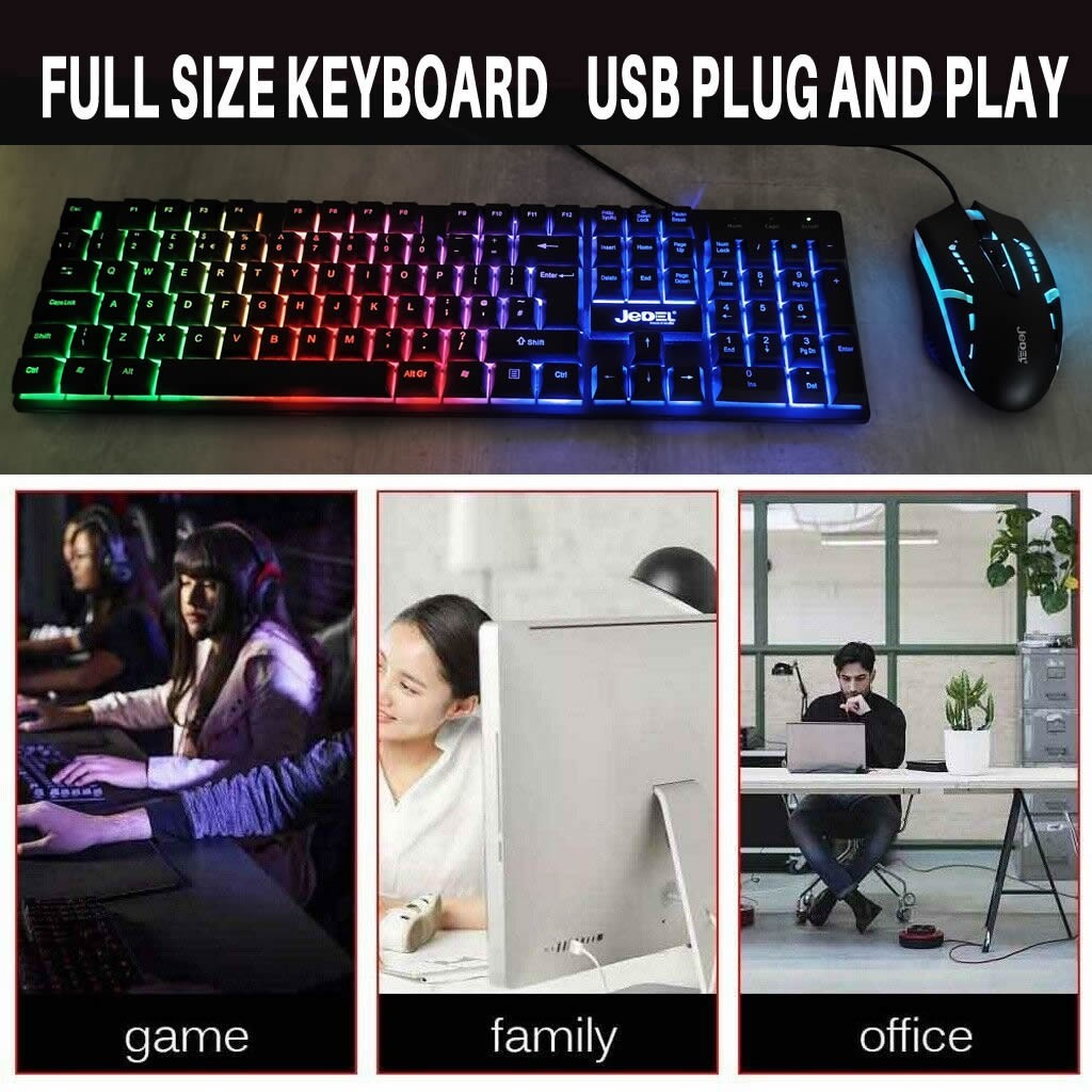 UK Gaming Keyboard And Mouse Set RGB LED USB For PC Laptop Xbox One PS4 PS5