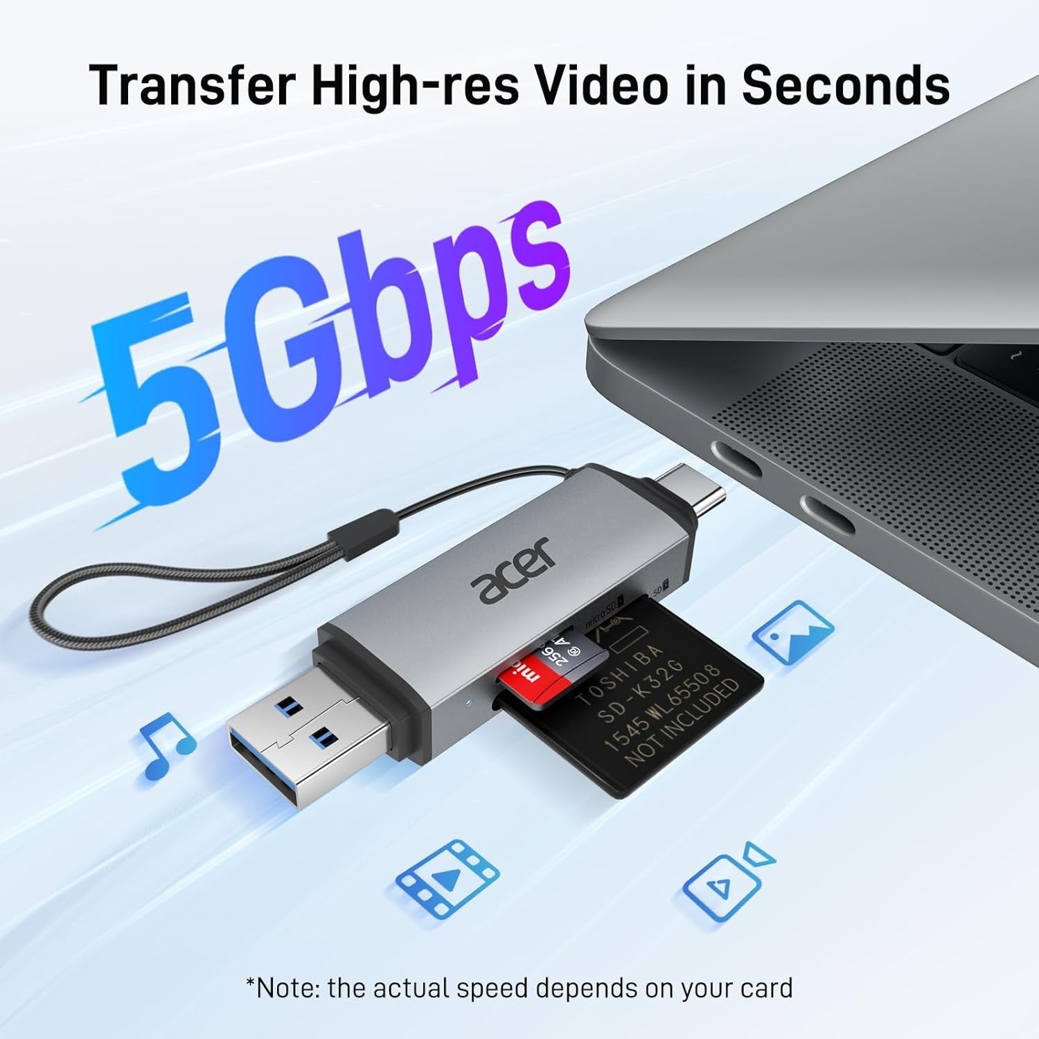 ACER SD Card Reader, USB C & USB 3.0 Memory Card Reader Adapter