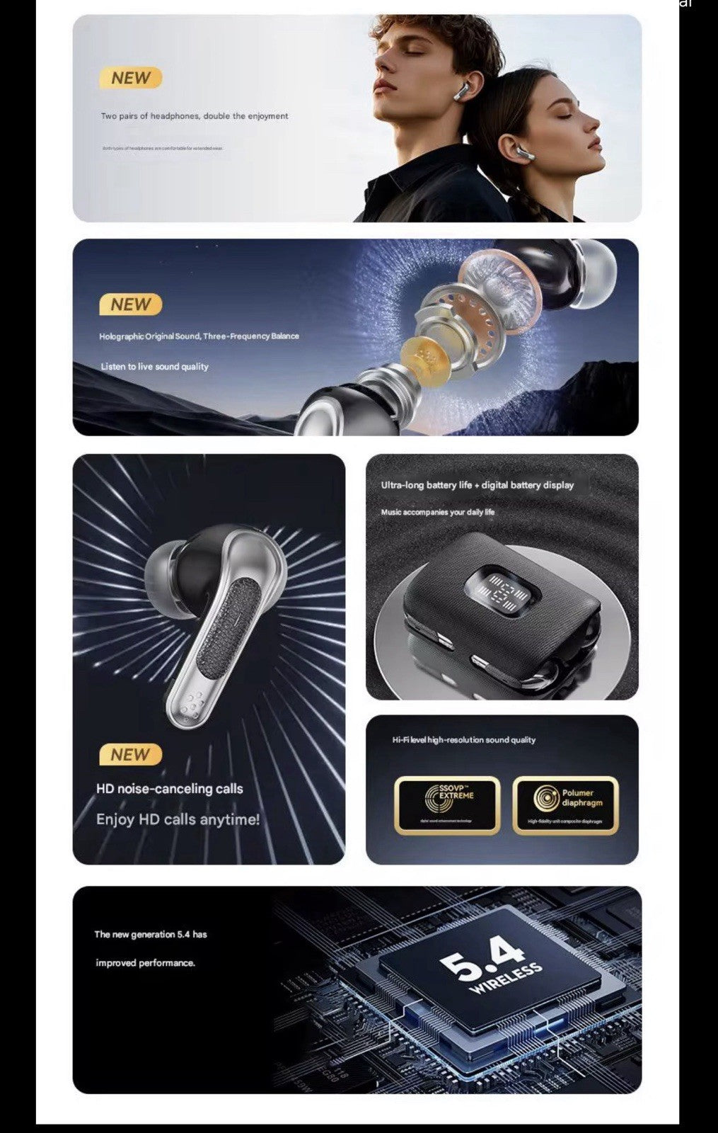 TWS Wireless Earbuds Bluetooth 5.5 Earphones 4 ENC Mics For Android & iPhone