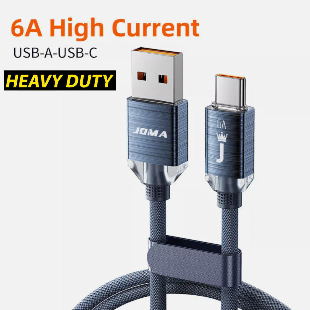 USB A to Type C Cable 6A 66W Fast Charger Braided Long Lead 0.25M 1M 2M 3M
