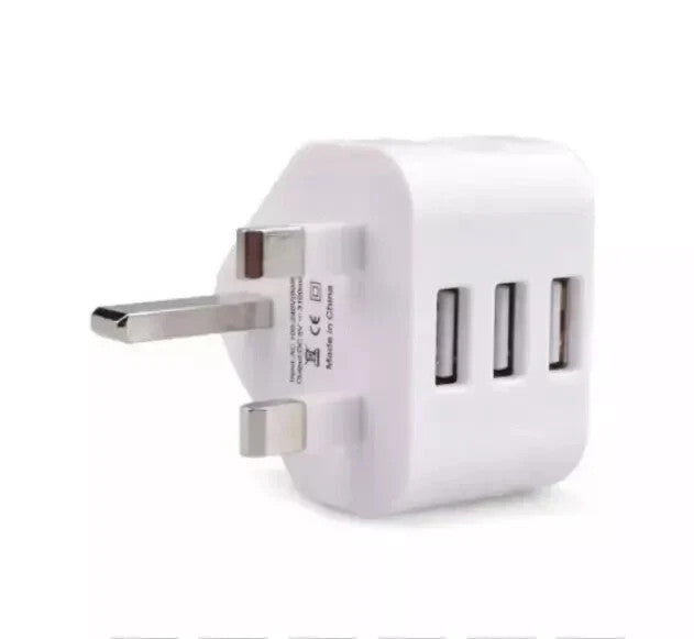 UK 3 Pin Dual USB Plug Adapter Mains Wall Charger 1/2/3-Port For Phones Tablet