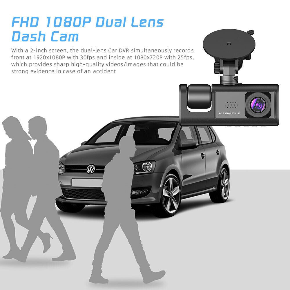 Dual Lens 1080P Car Dash Cam Recorder G Sensor DVR Front and Rear Camera Video