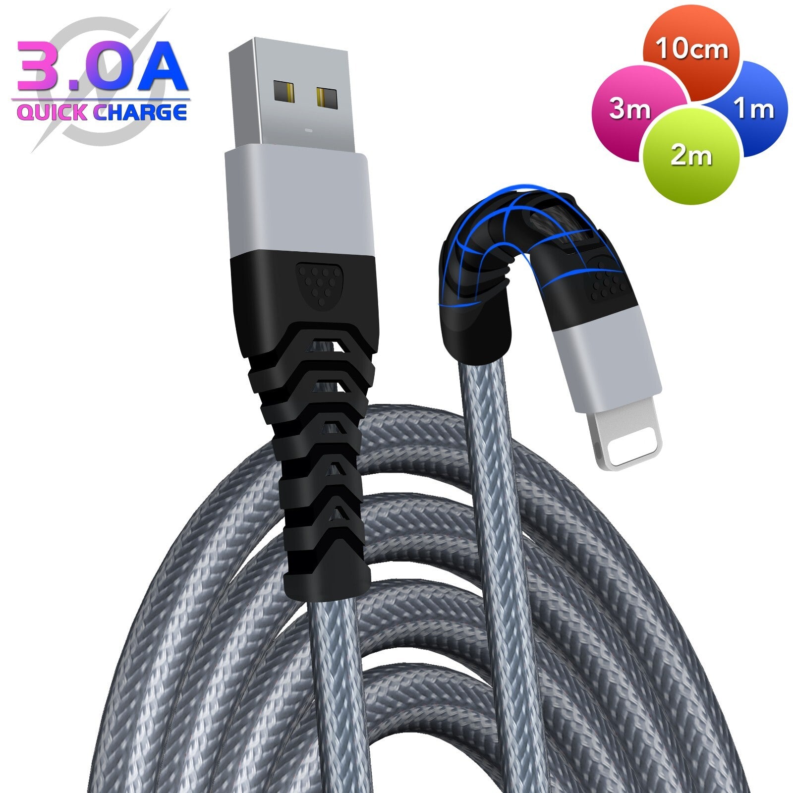 Heavy Duty Braided Long USB Fast Charger Cable For iPhone 14 Pro Max 13 12 11 XS