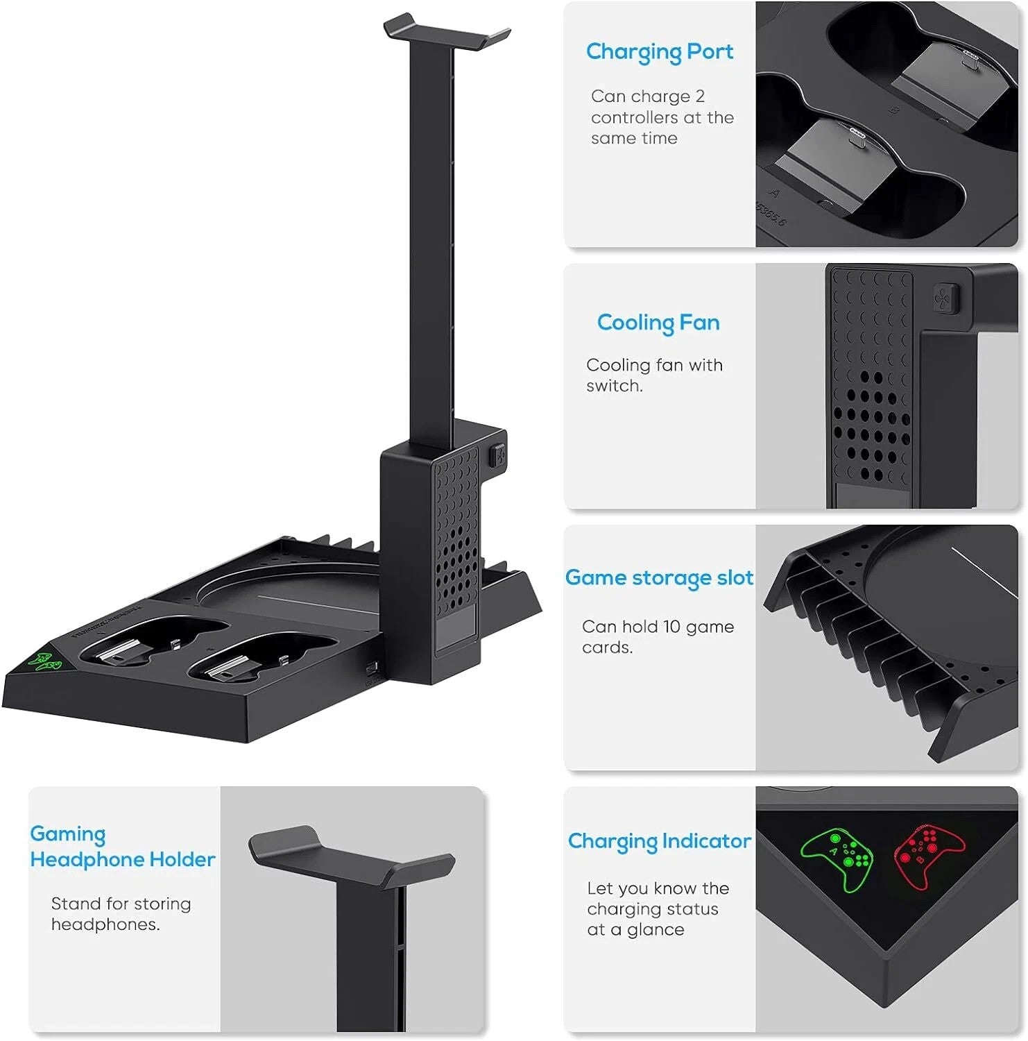 Charging Stand with Fan for Xbox Series X & Controller, 2 x 1400mAh Rechargeable