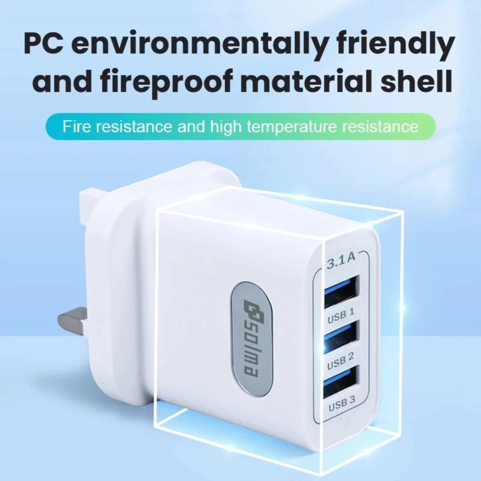 3 Multi-Port Fast Quick Charge USB UK Plug Adapter
