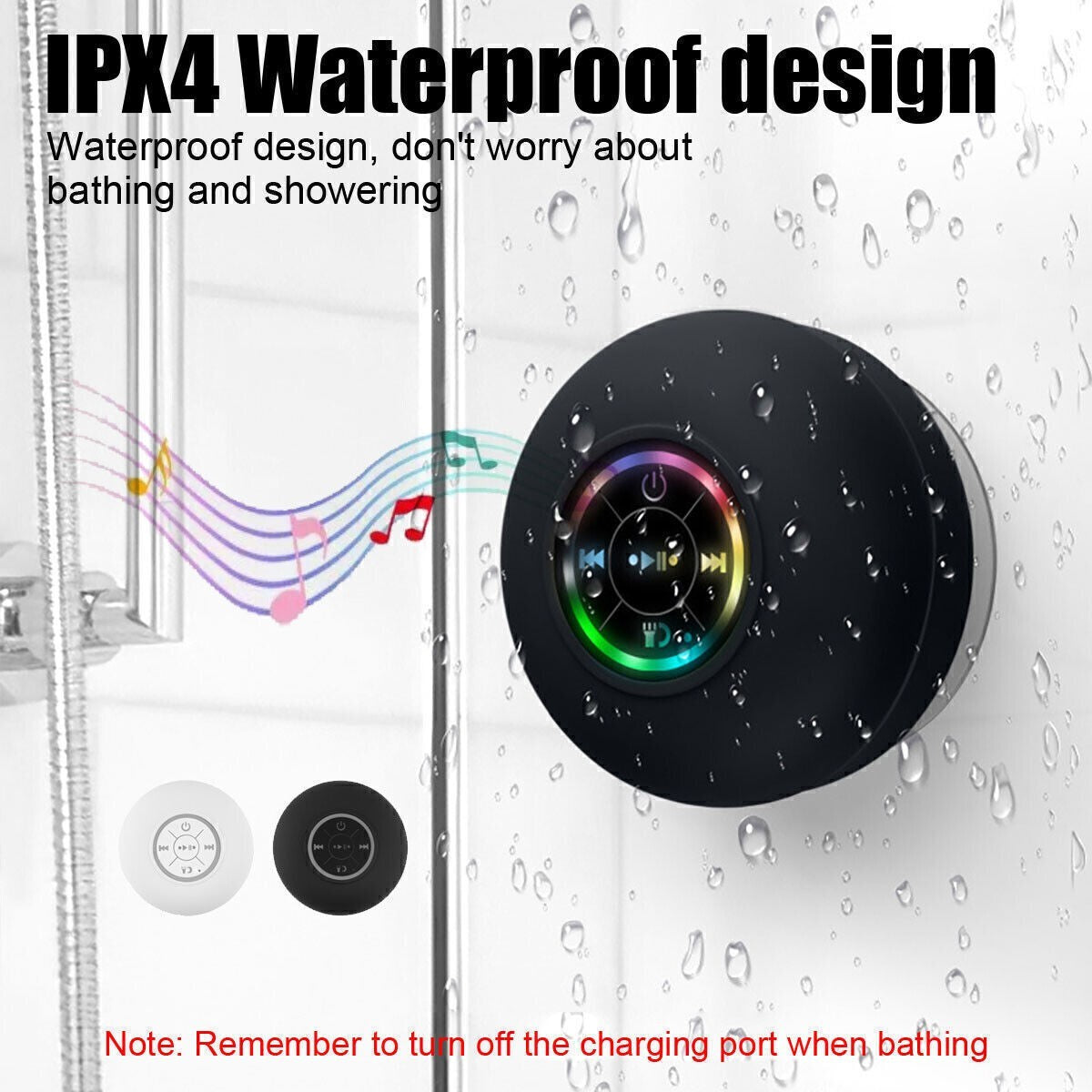 Mini Portable Wireless Bluetooth Speaker for Shower Bathroom Waterproof Suction