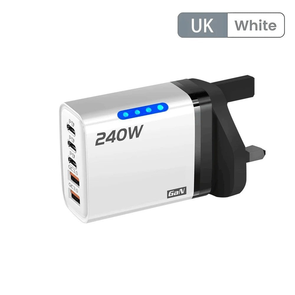 240W Quick Charger UK Plug Fast Wall Charger Power Adapter 5 Port USB PD Type C