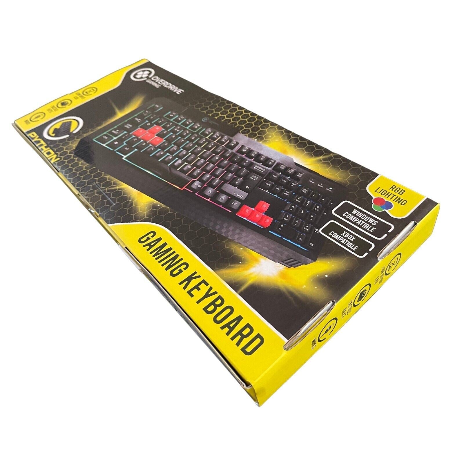 RGB Gaming Keyboard Overdrive Wired LED Backlit for PC Windows & Xbox Gamers