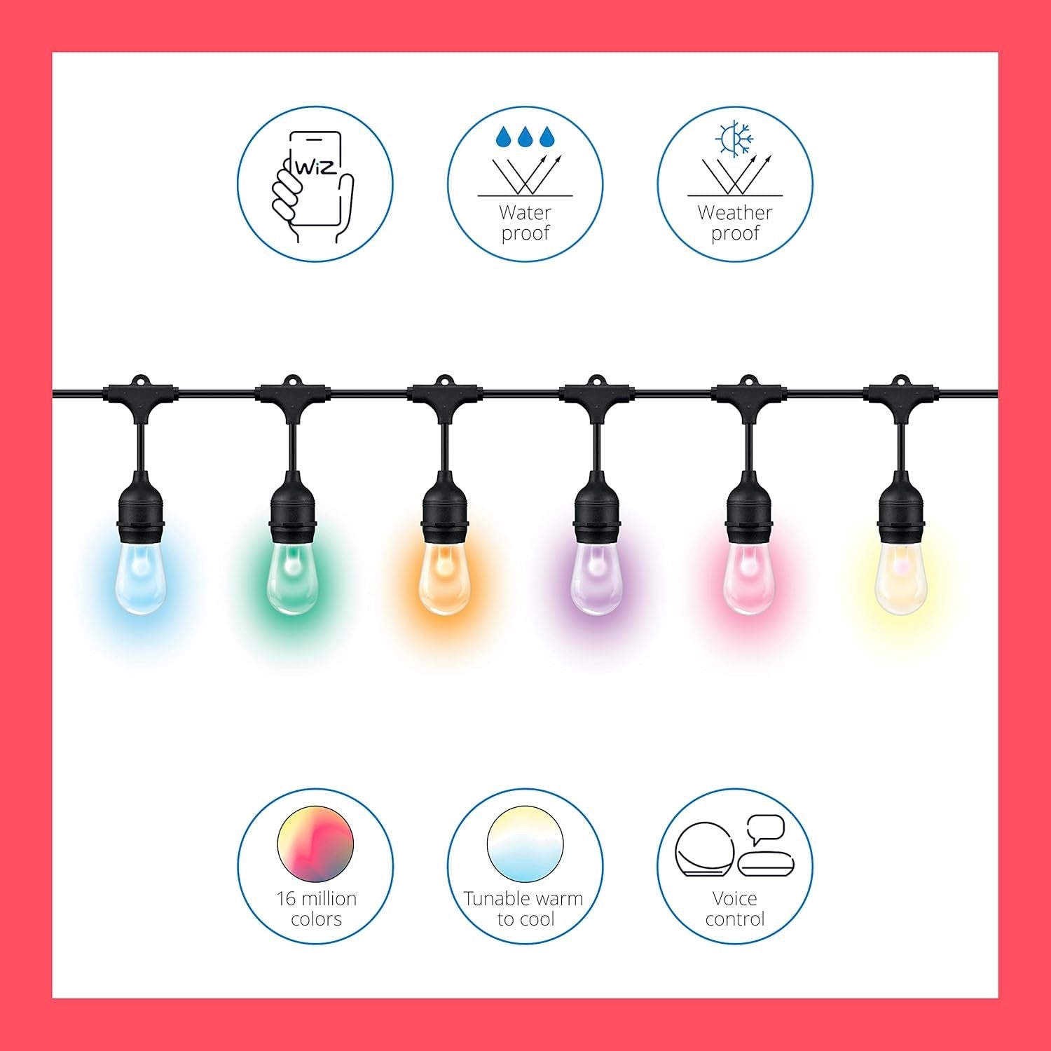 WiZ Smart Colour Outdoor Festoon String Lights 48ft UK Plug App Voice Controlled