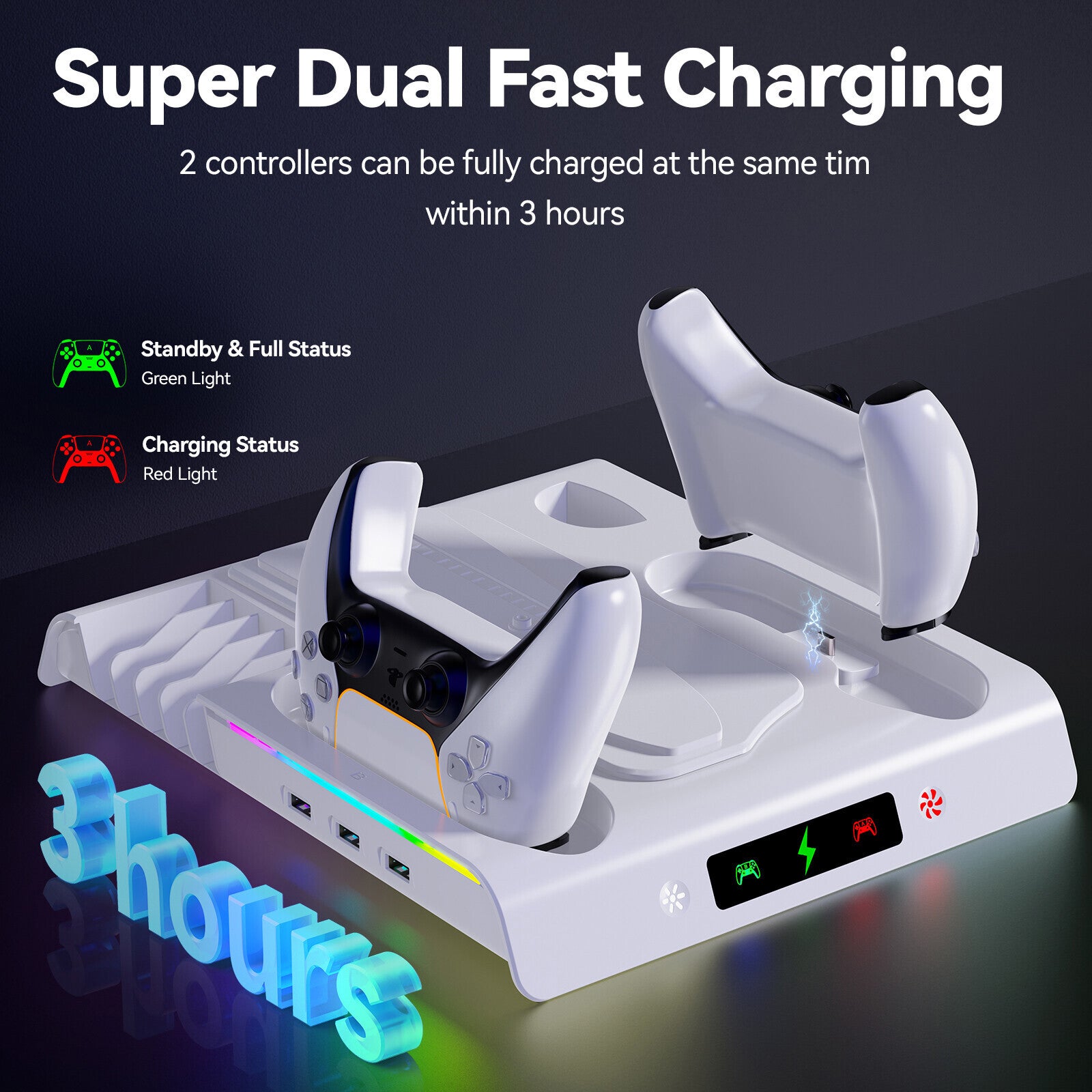 Vertical Cooling Fan Stand Dock Controller Charger Station For PS5