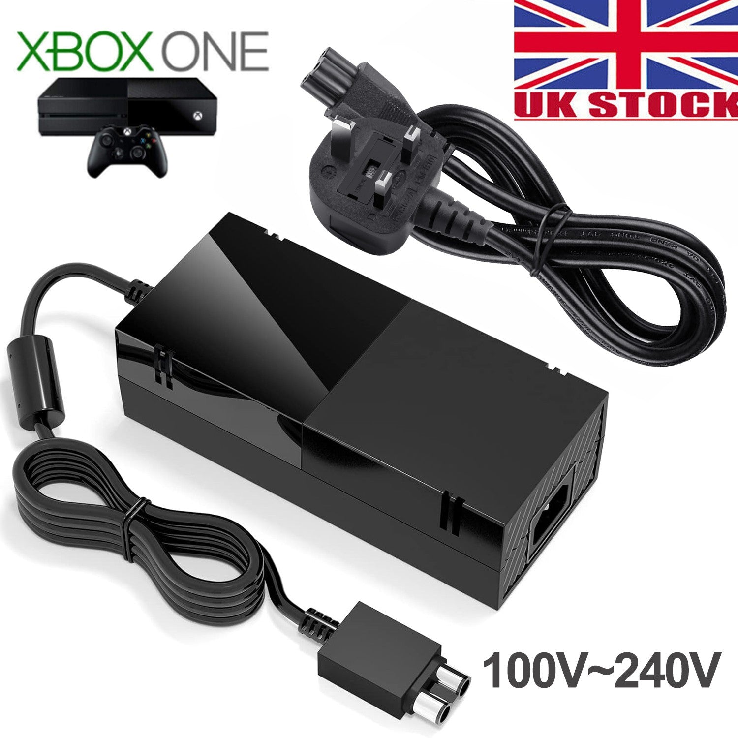For XBOX ONE Power Supply Brick Console With AC Adapter UK Power Cable Charger