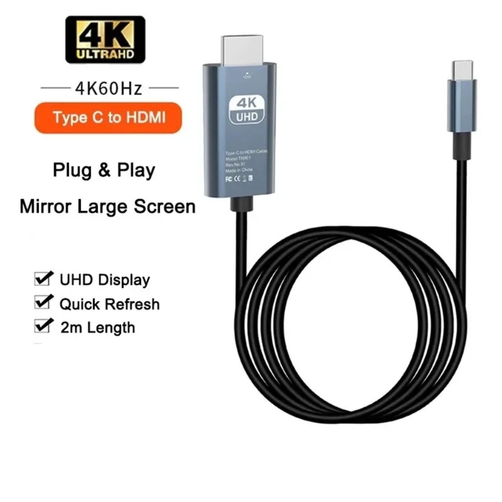 Type C to HDMI Adapter Converter 4K HDTV Cable For HUAWEI Samsung 2M