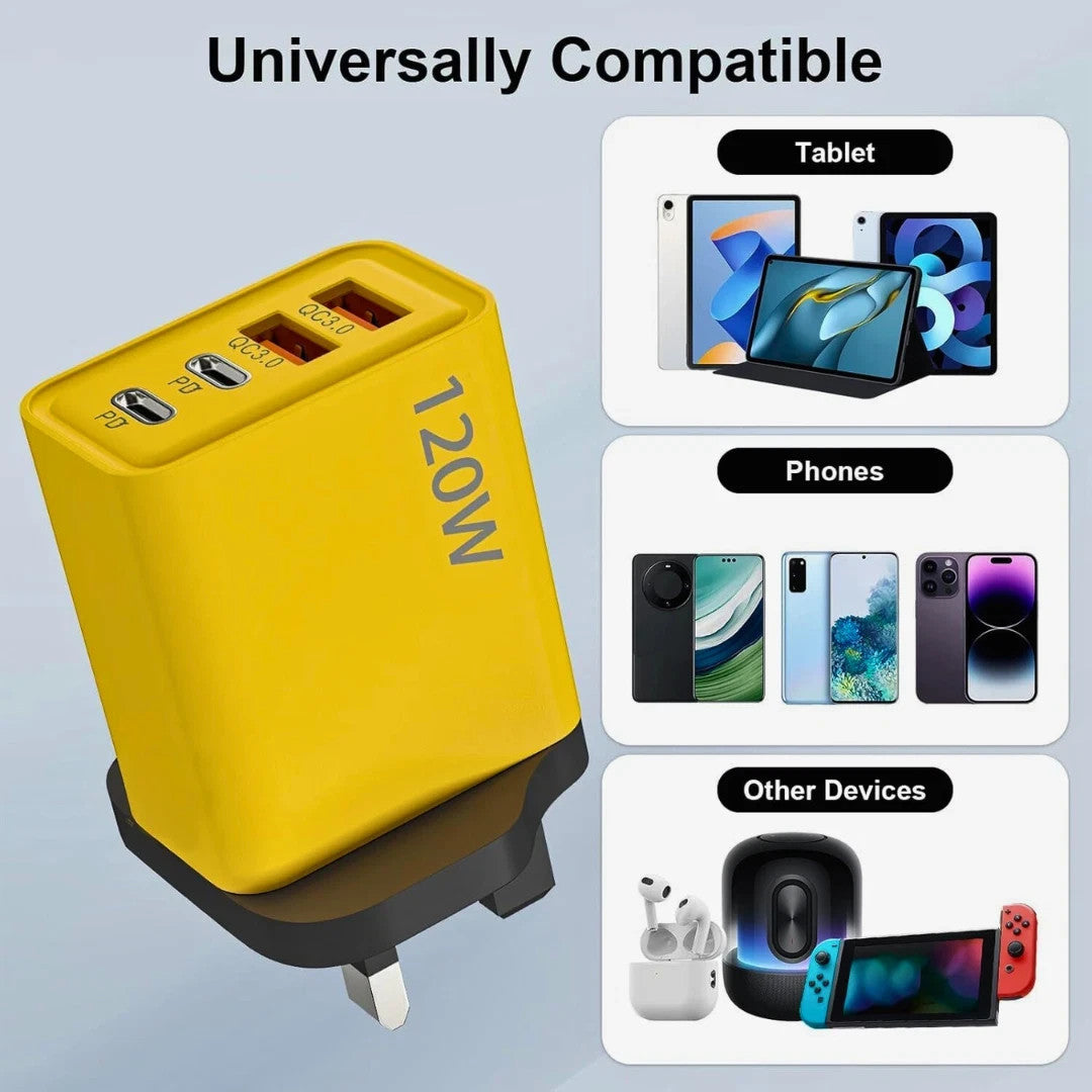 4-Port Phone Charger Plug UK Fast USB Quick Charge Type C PD plug iPhone Samsung