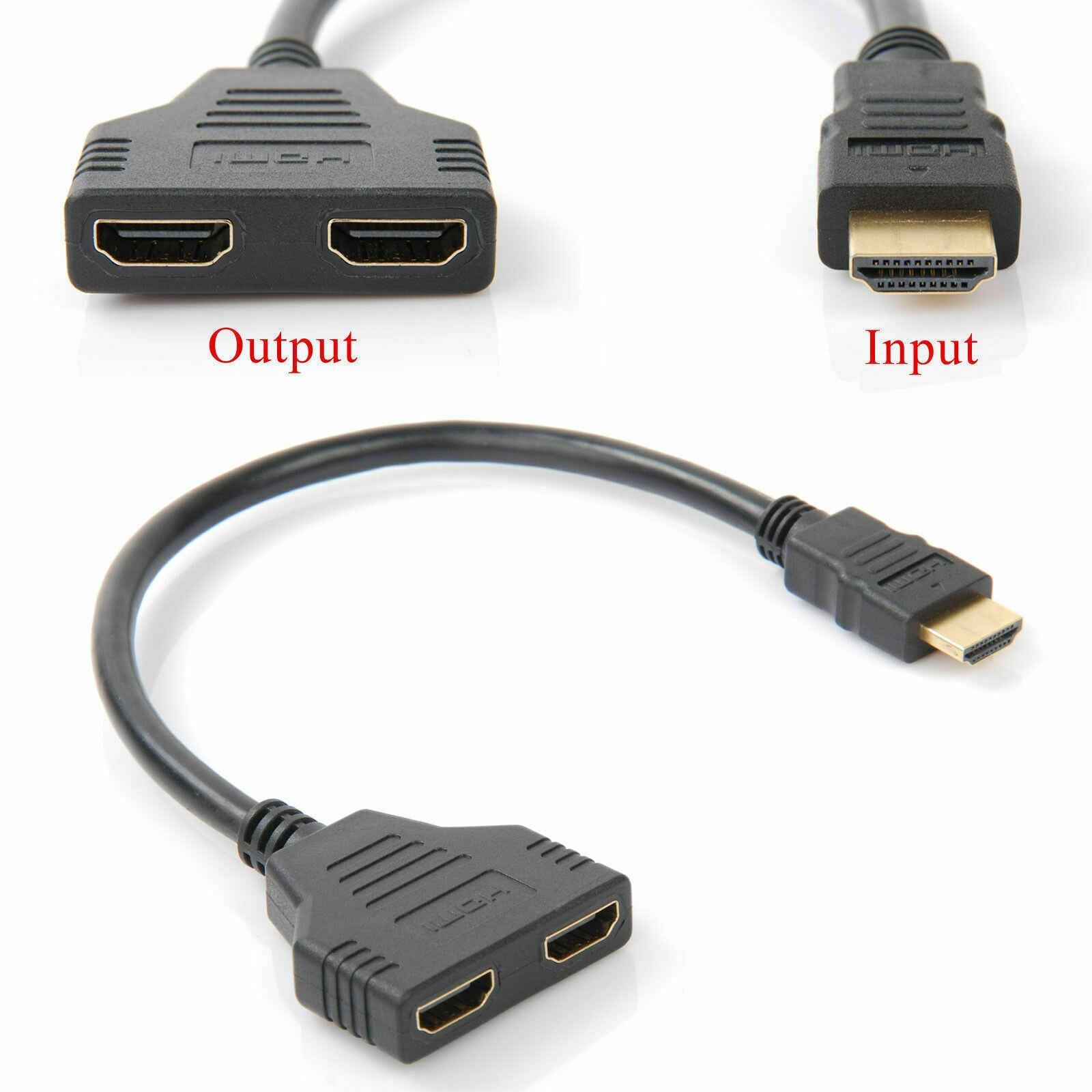 HDMI Splitter Adapter Cable 1 Input 2 Output for Office monitor pc laptop 1080p