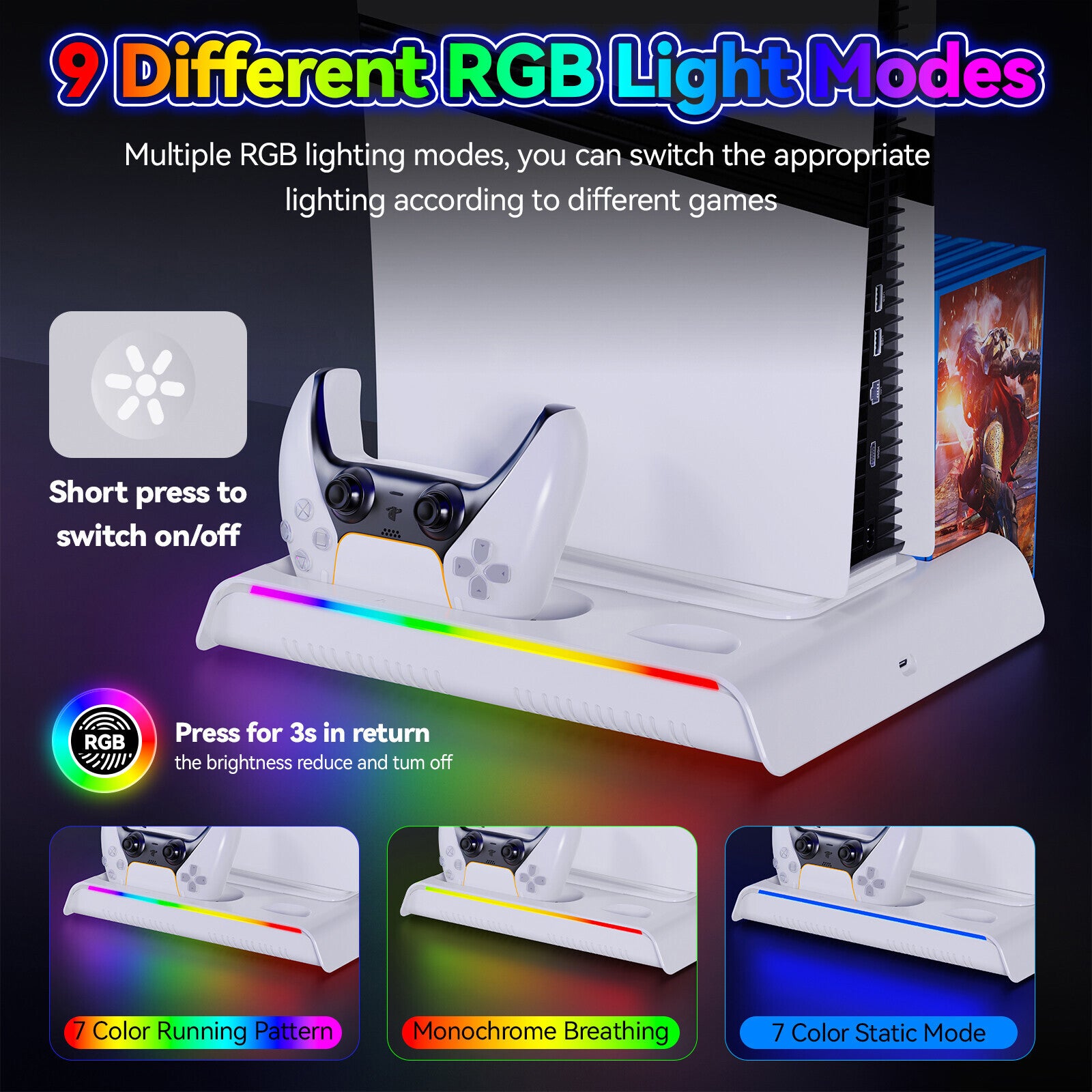 Vertical Cooling Fan Stand Dock Controller Charger Station For PS5