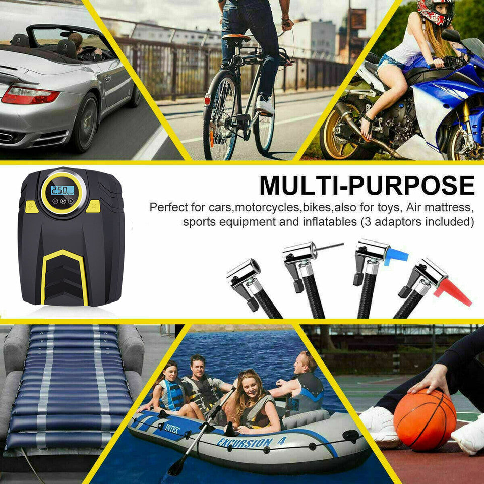 UK Car Tyre Inflator Pump Digital Portable Tyre Air Compressor Pump 12V Electric