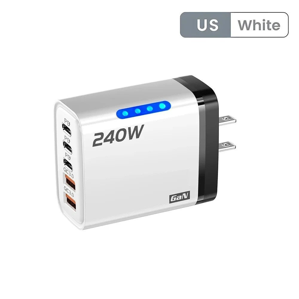 240W Quick Charger UK Plug Fast Wall Charger Power Adapter 5 Port USB PD Type C