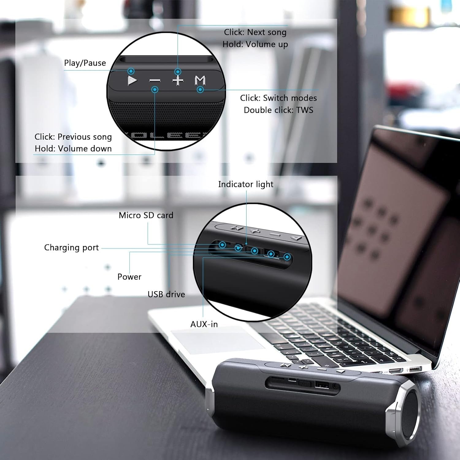 KOLEER Bluetooth Speaker Wireless Portable Stereo Sound Extra Bass 30H Playtime