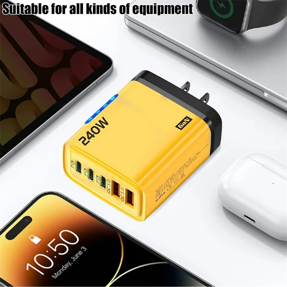 240W Quick Charger UK Plug Fast Wall Charger Power Adapter 5 Port USB PD Type C