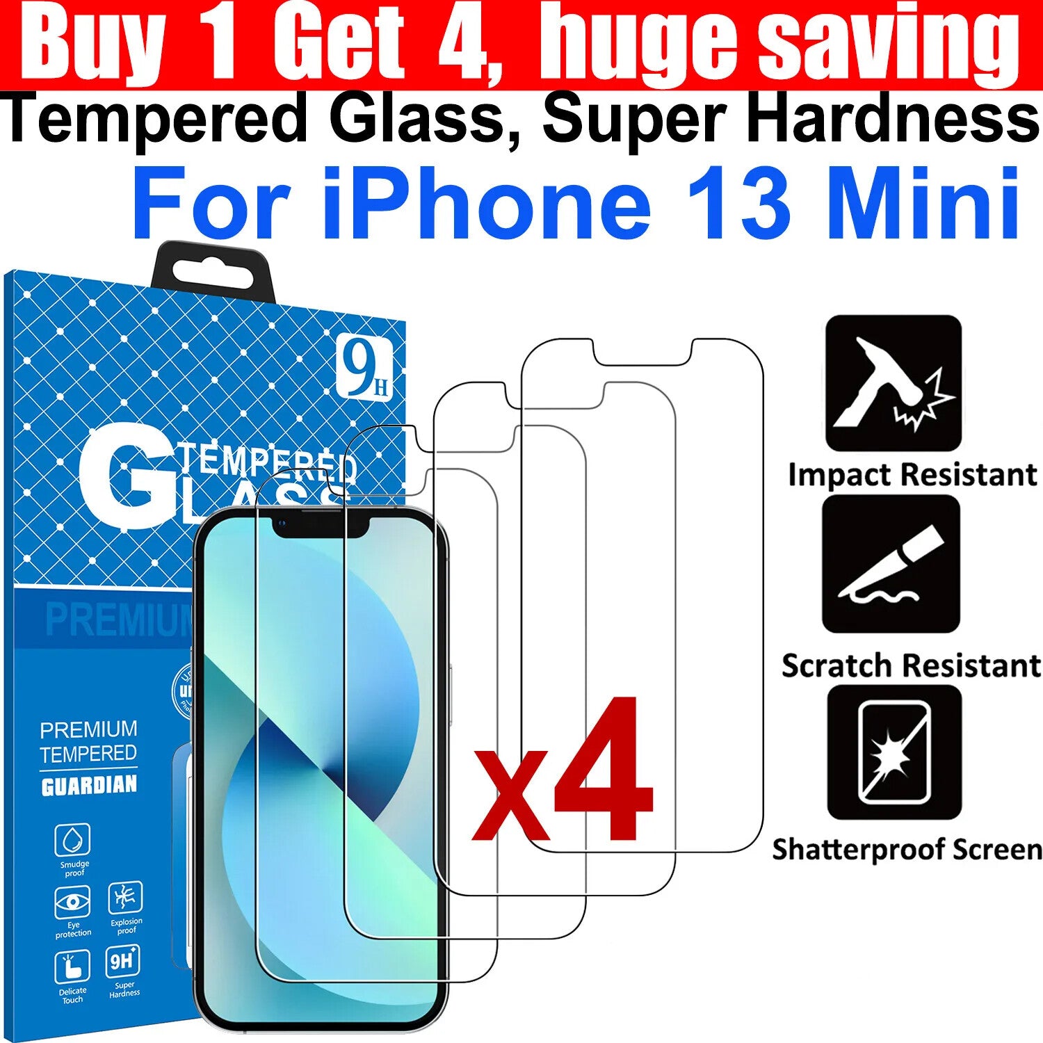 4x Tempered Glass Screen Protector For Apple iPhone