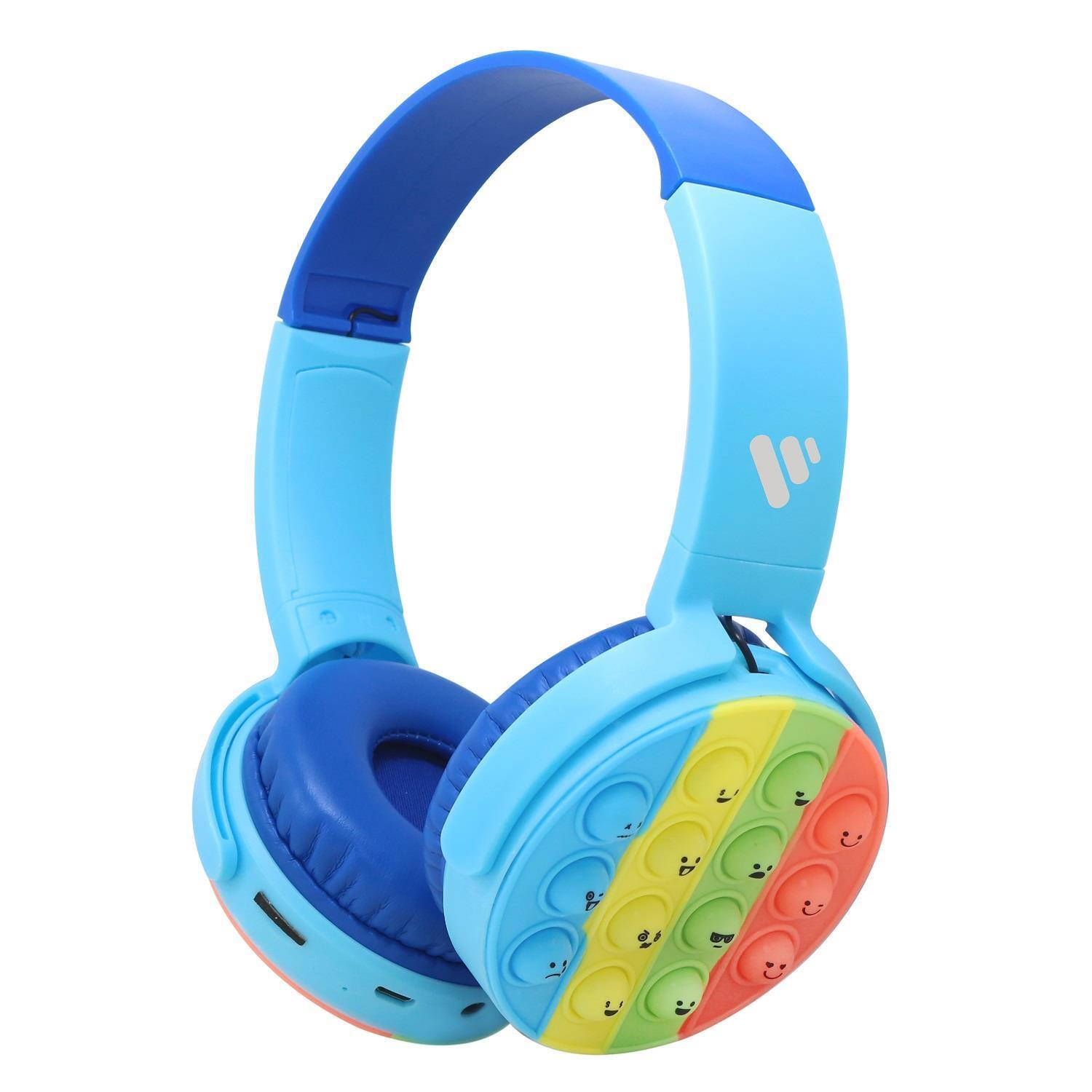 Vybe Kids Wireless Headphones with Push-Pop Fidget Stress Buster Blue or Purple