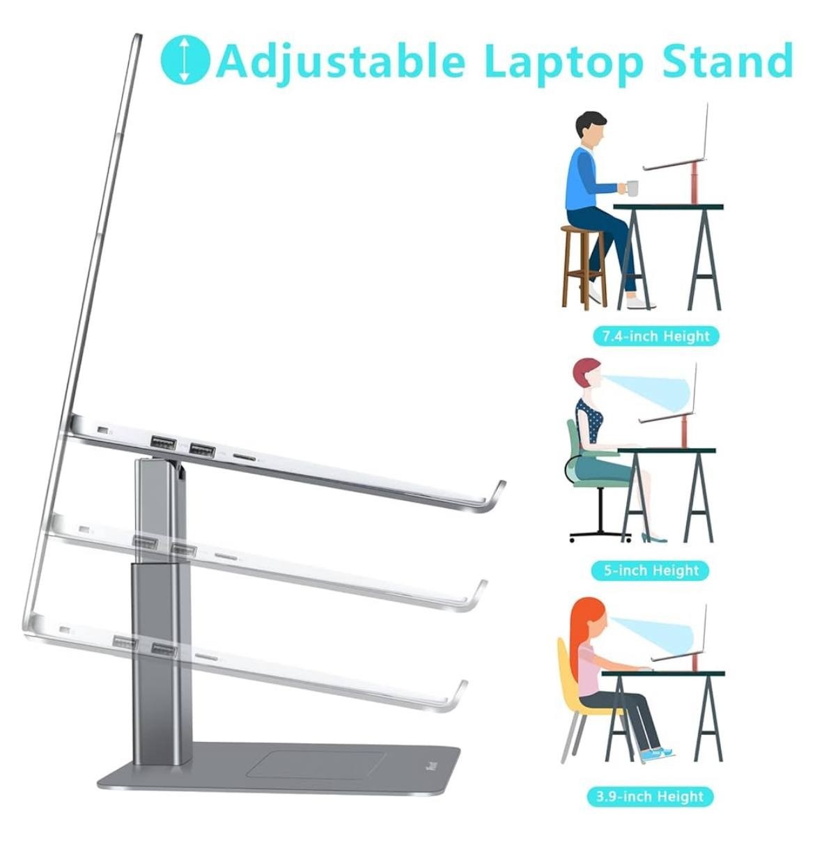 Pivot Laptop Stand for Desk – Adjustable Aluminium Laptop Grey Black Gold Silver