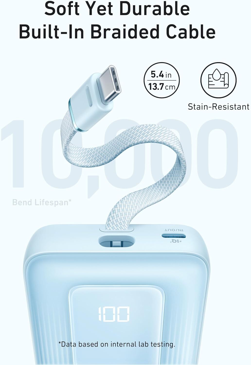 Anker Power Bank 10000mAh 30W High-Speed Portable Charger Built-In Cable