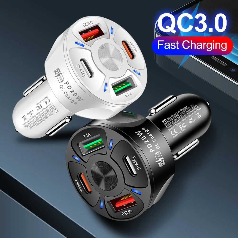 Fast PD PPS Car Charger 4-Port USB C Quick Charge 3.0 Universal Adapter
