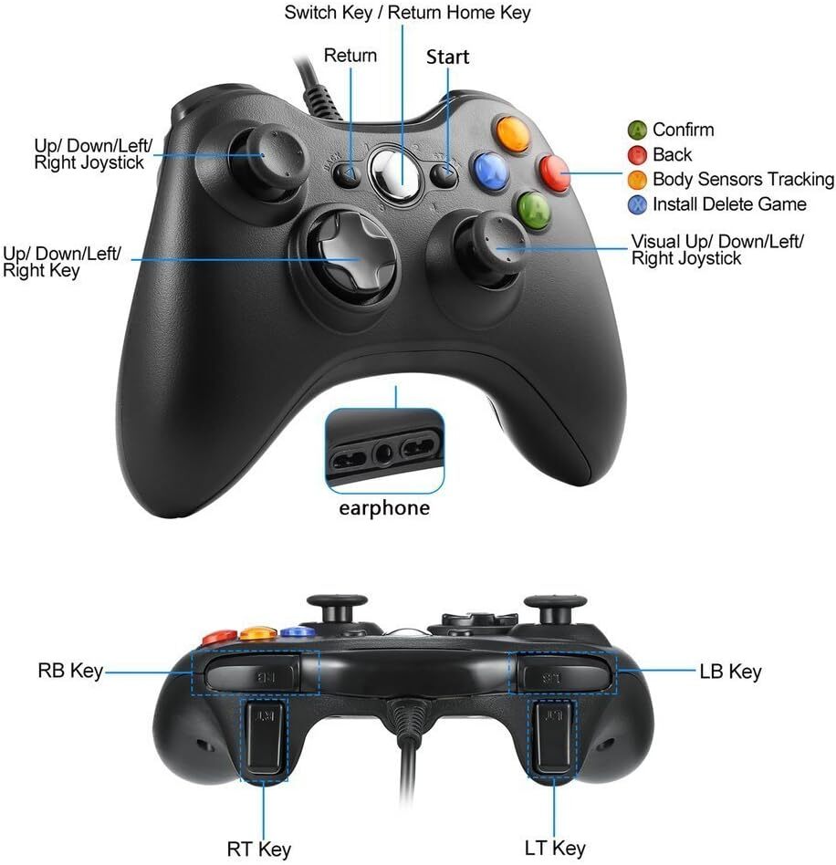 Black USB Wired Controller For XBOX 360 PC Window