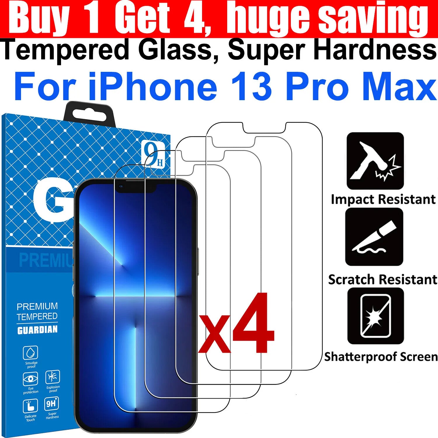 4x Tempered Glass Screen Protector For Apple iPhone