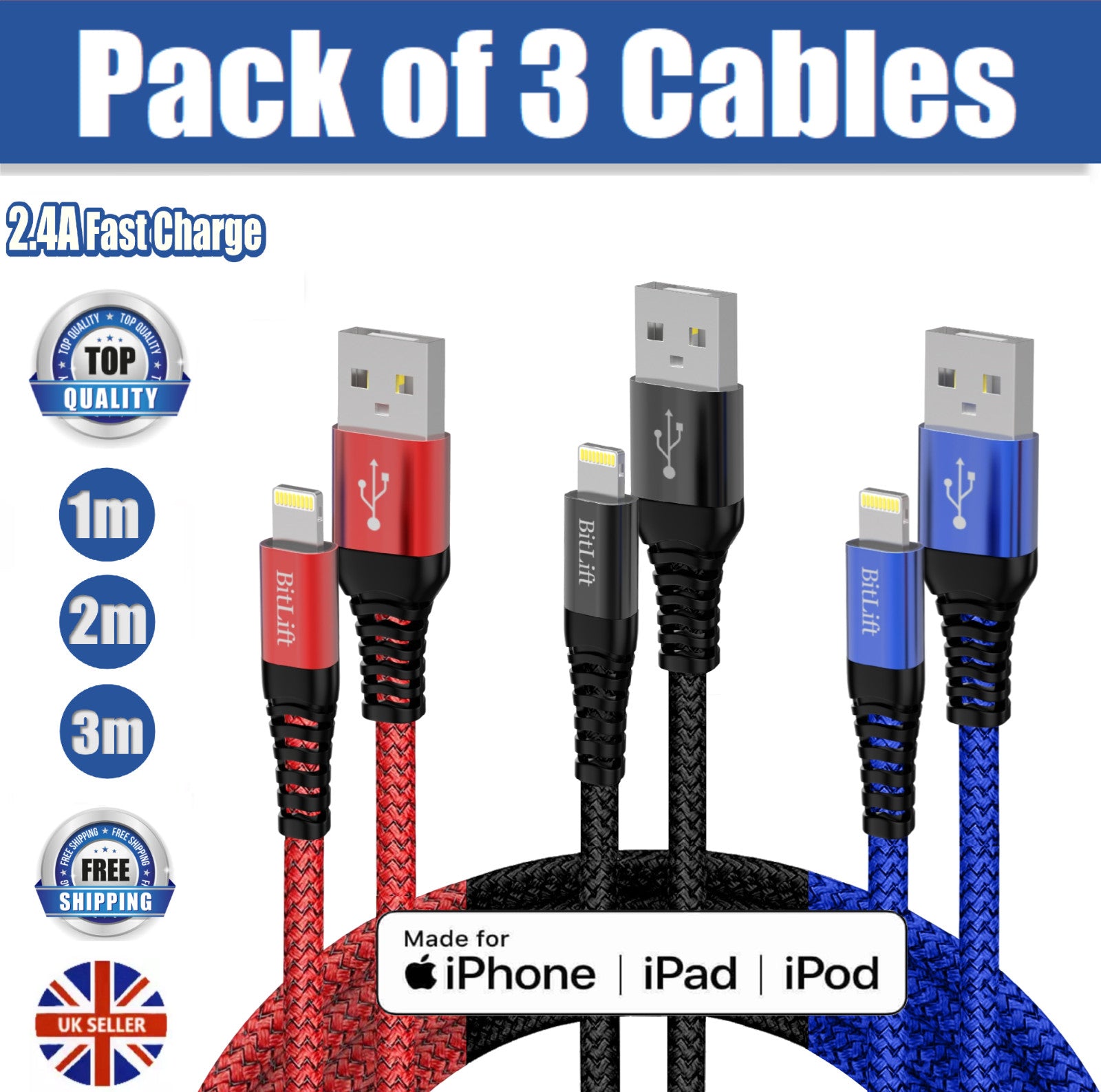 iPhone Fast Charger Cable 3 Pack 1M,2M,3M MFI-Certified