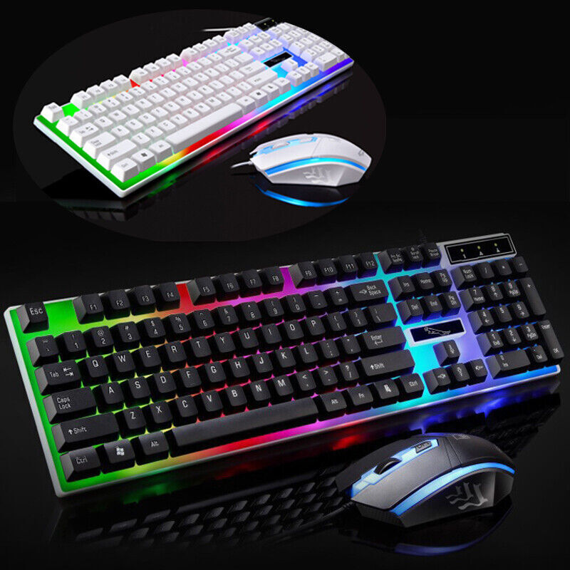 Gaming Keyboard Mouse Set USB Rainbow RGB LED Wired For PC Laptop PS5 Xbox One