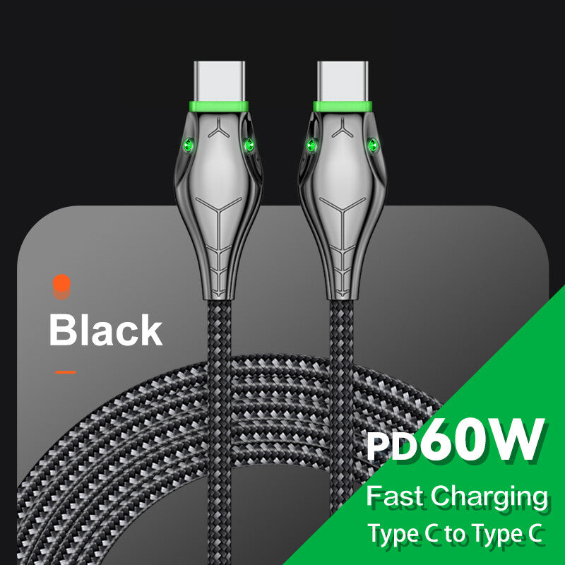 Type C to Type C Cable PD 60W Fast Charger Braided Long USB Lead LED For Samsung