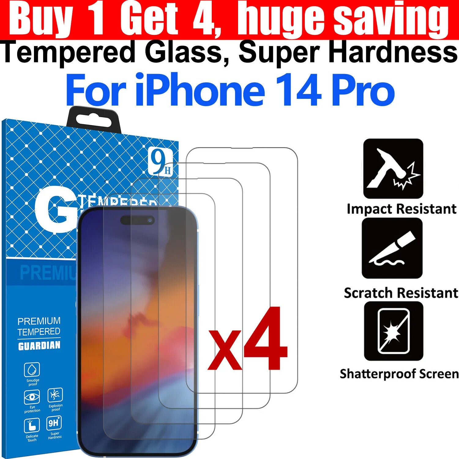 4x Tempered Glass Screen Protector For Apple iPhone