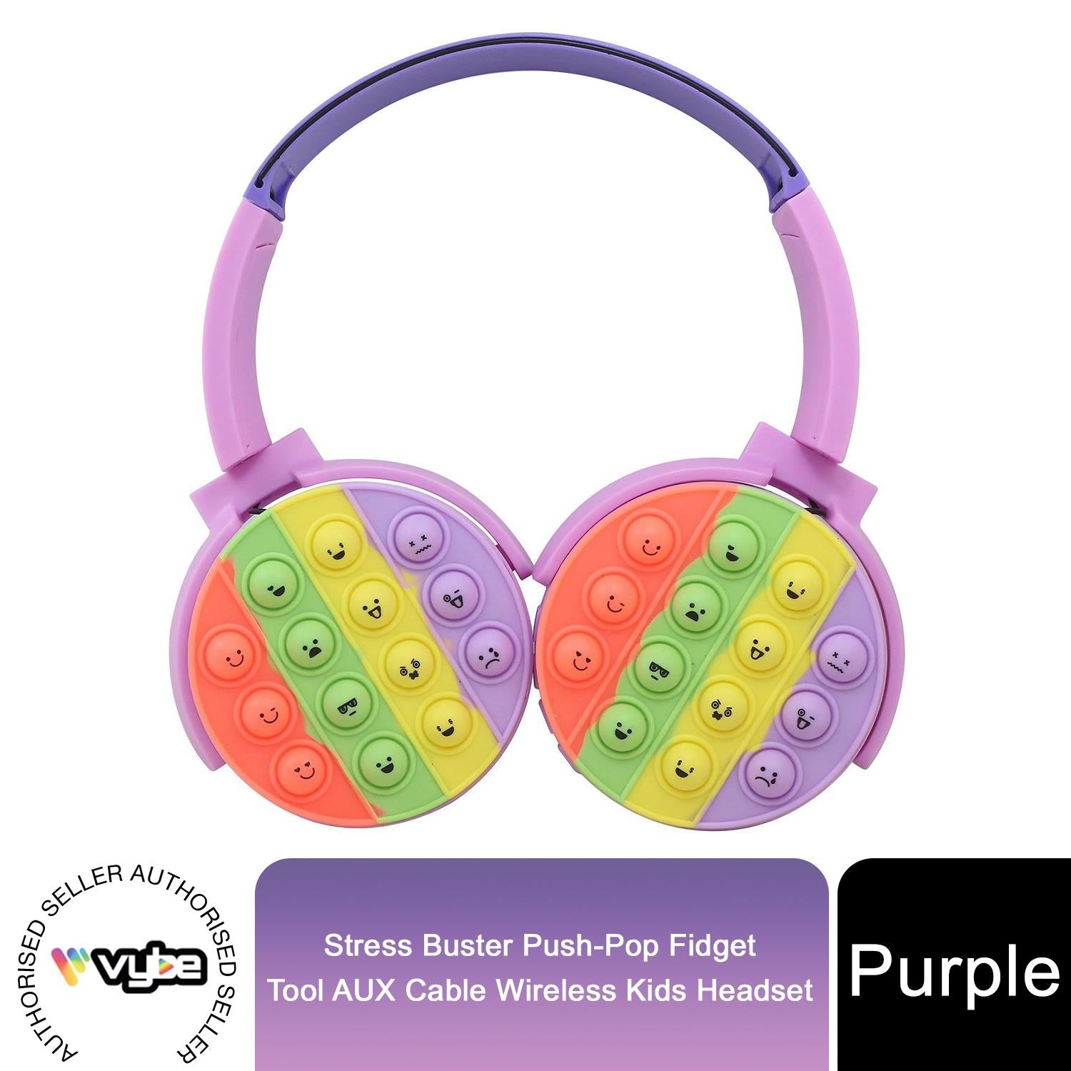 Vybe Kids Wireless Headphones with Push-Pop Fidget Stress Buster Blue or Purple