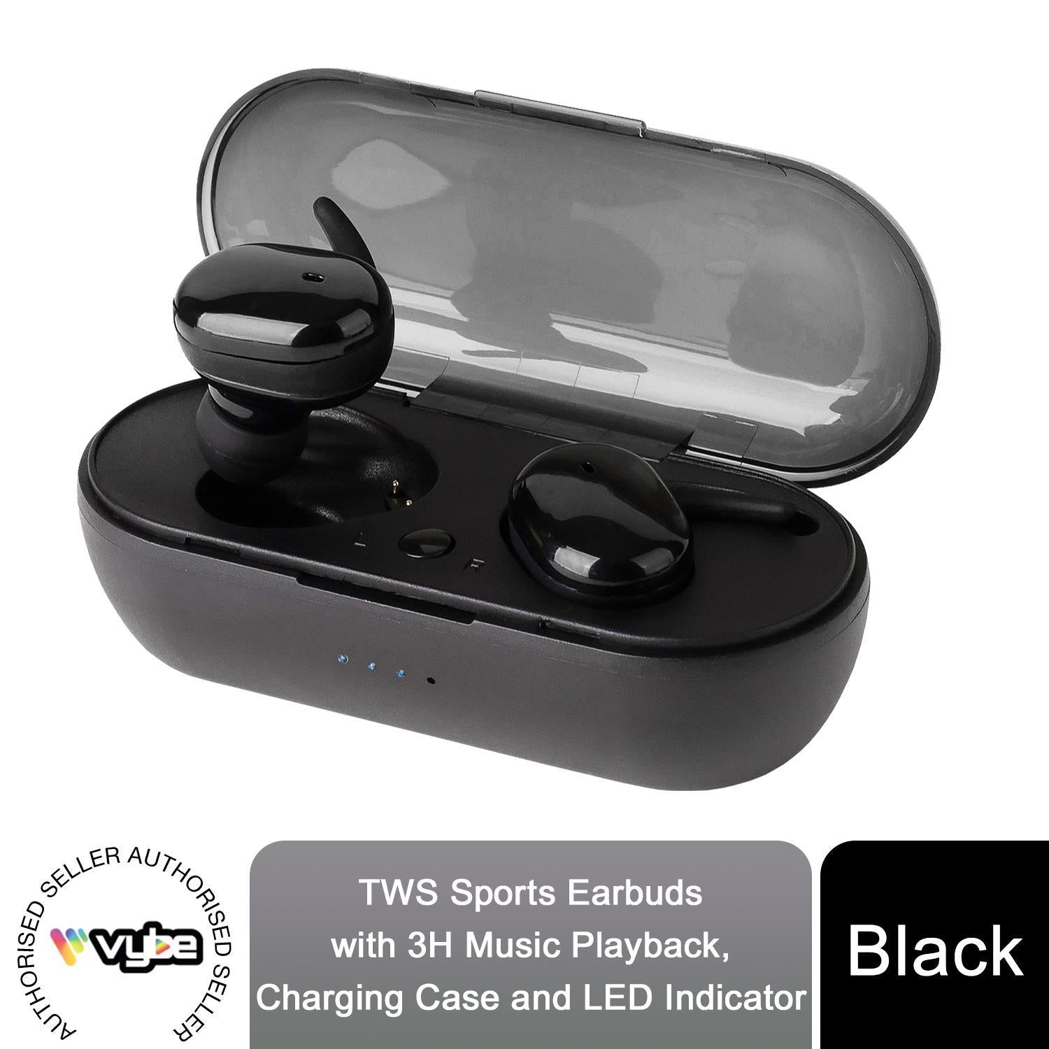 Vybe TWS Earbuds with 3H Music Playback, Charging Case and LED Indicator - Black