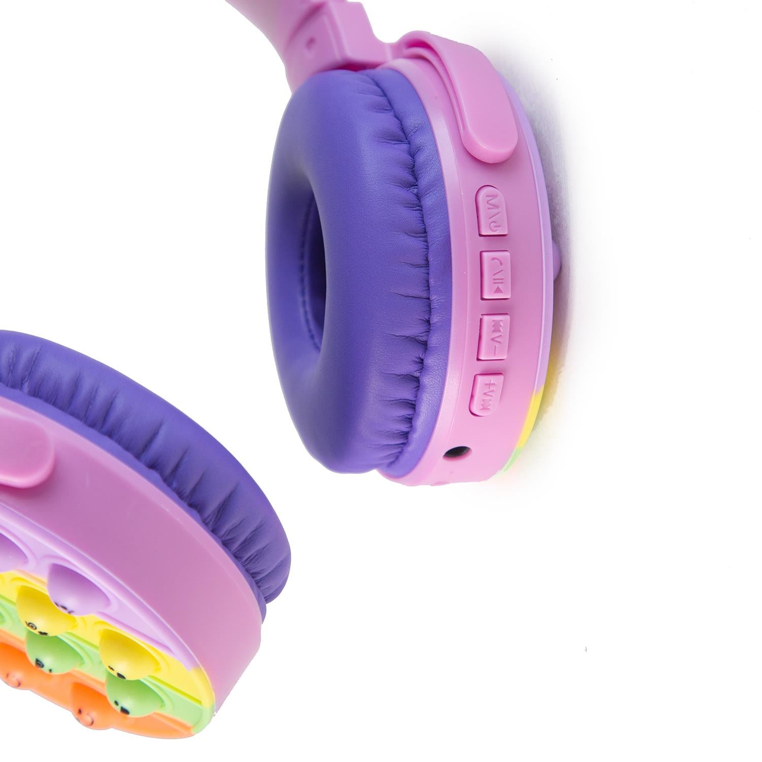Vybe Kids Wireless Headphones with Push-Pop Fidget Stress Buster Blue or Purple