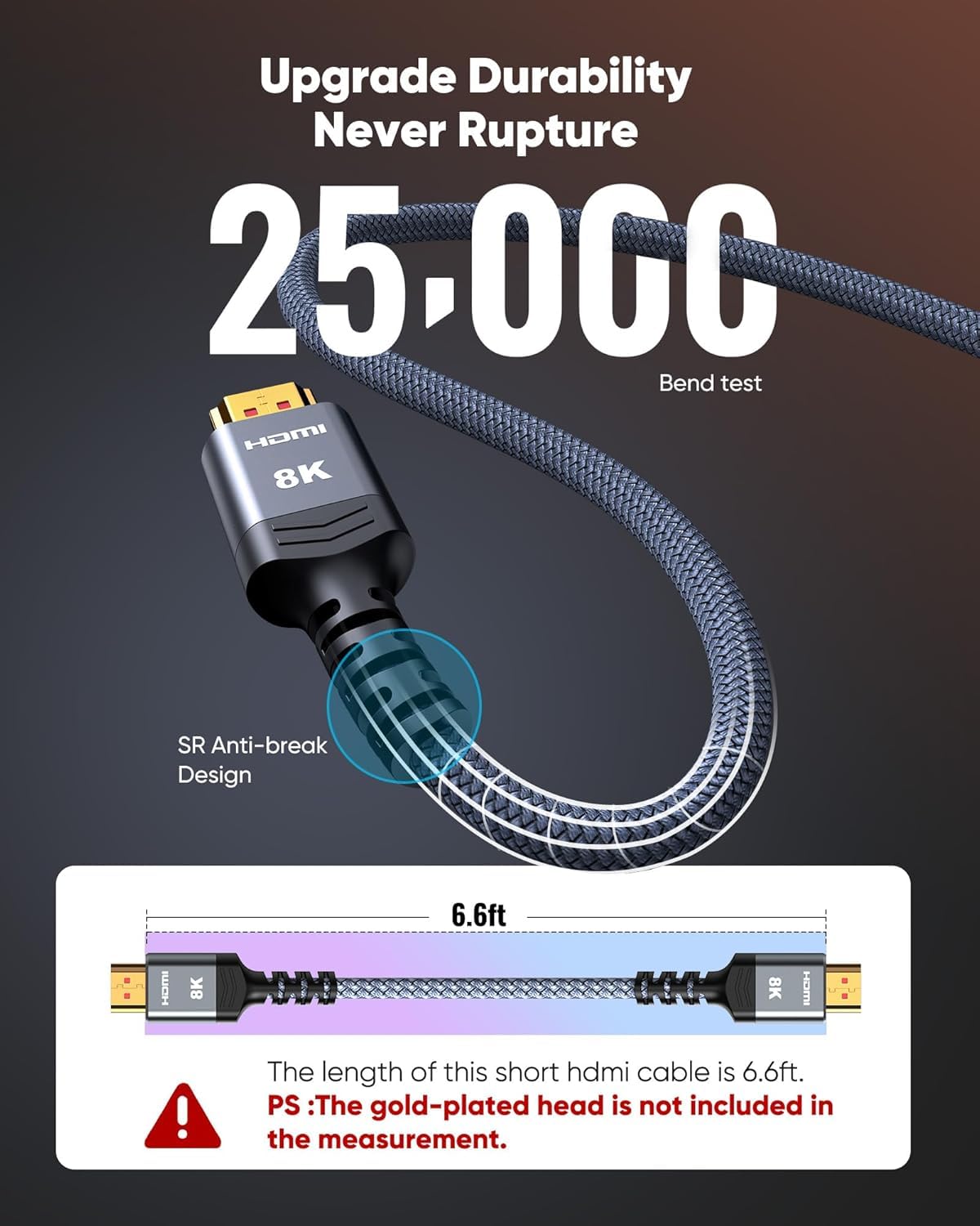 Highwings 8K@60 HDMI Cable, 48Gbps 2.1 High Speed HDMI Braided Nylon 4K120 144Hz RTX 3090 eARC HDR10 4:4:4 HDCP 2.2&2.3 Compatible for PS5, PS4, UHD TV and PC