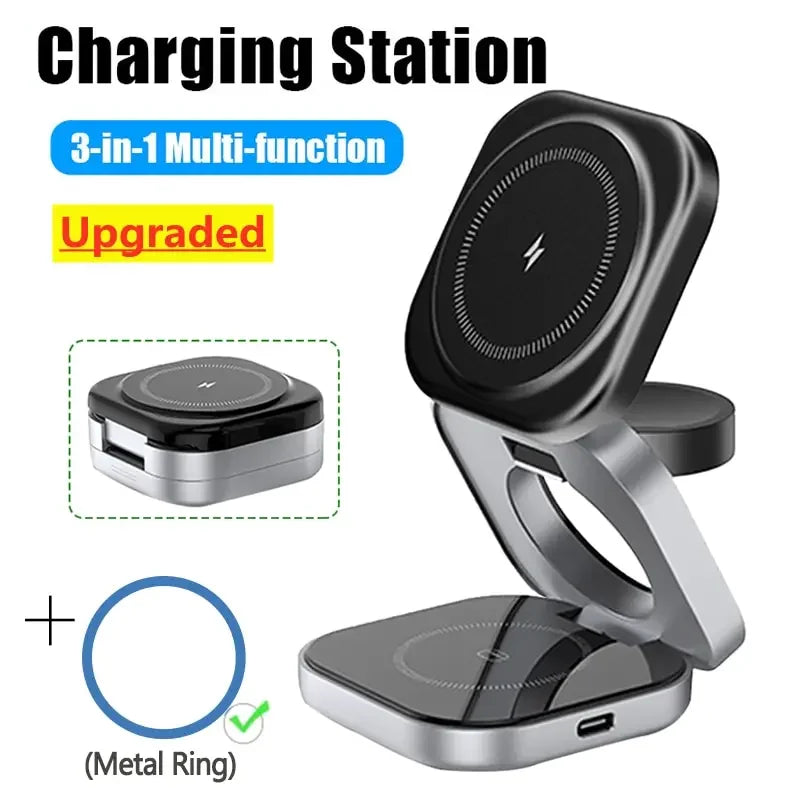 3 In 1 Foldable Magnetic Wireless Charger Stand For iPhone 15 14 13 Pro Max IWatch AirPods