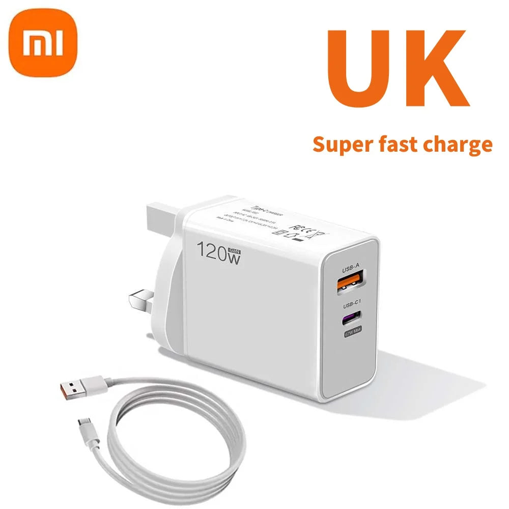 Xiaomi 120W Original Charger Turbo Fast EU US UK Wall Hypercharge Adapter Usb 6A Type C Cable For Xiaomi 13 12 11 Ultra Redmi